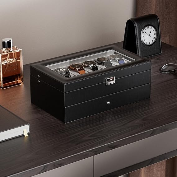 ProCase Watch Box for Men 12 Slot Mens Watch Case With Drawer Watch Display Case - Stellmor