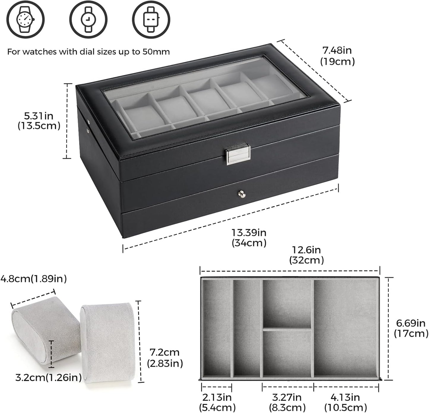 ProCase Watch Box for Men 12 Slot Mens Watch Case With Drawer Watch Display Case - Stellmor