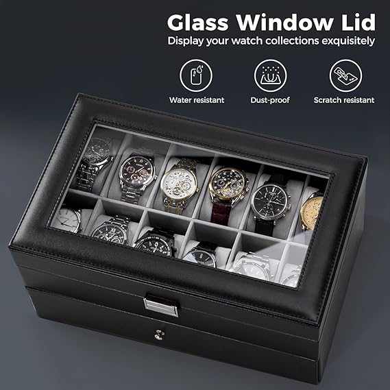 ProCase Watch Box for Men 12 Slot Mens Watch Case With Drawer Watch Display Case - Stellmor
