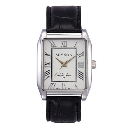 Classic Rectangular Black Genuine Leather Strap Watches for Men - Stellmor