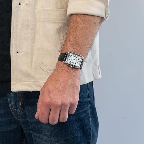 Classic Rectangular Black Genuine Leather Strap Watches for Men - Stellmor