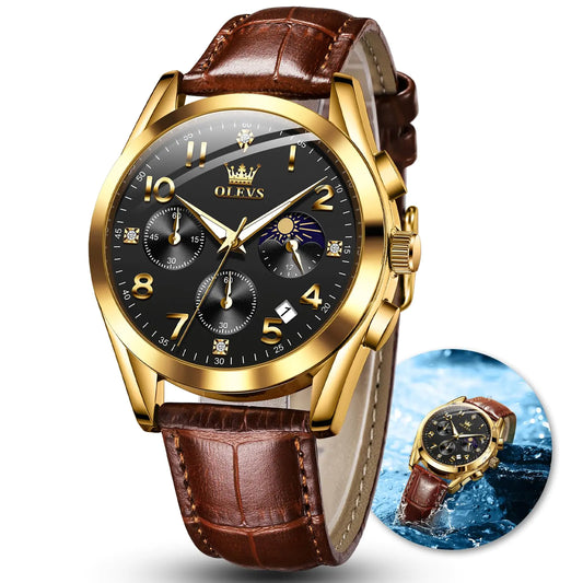 OLEVS Men's Quartz Chronograph Leather Watch - Stellmor