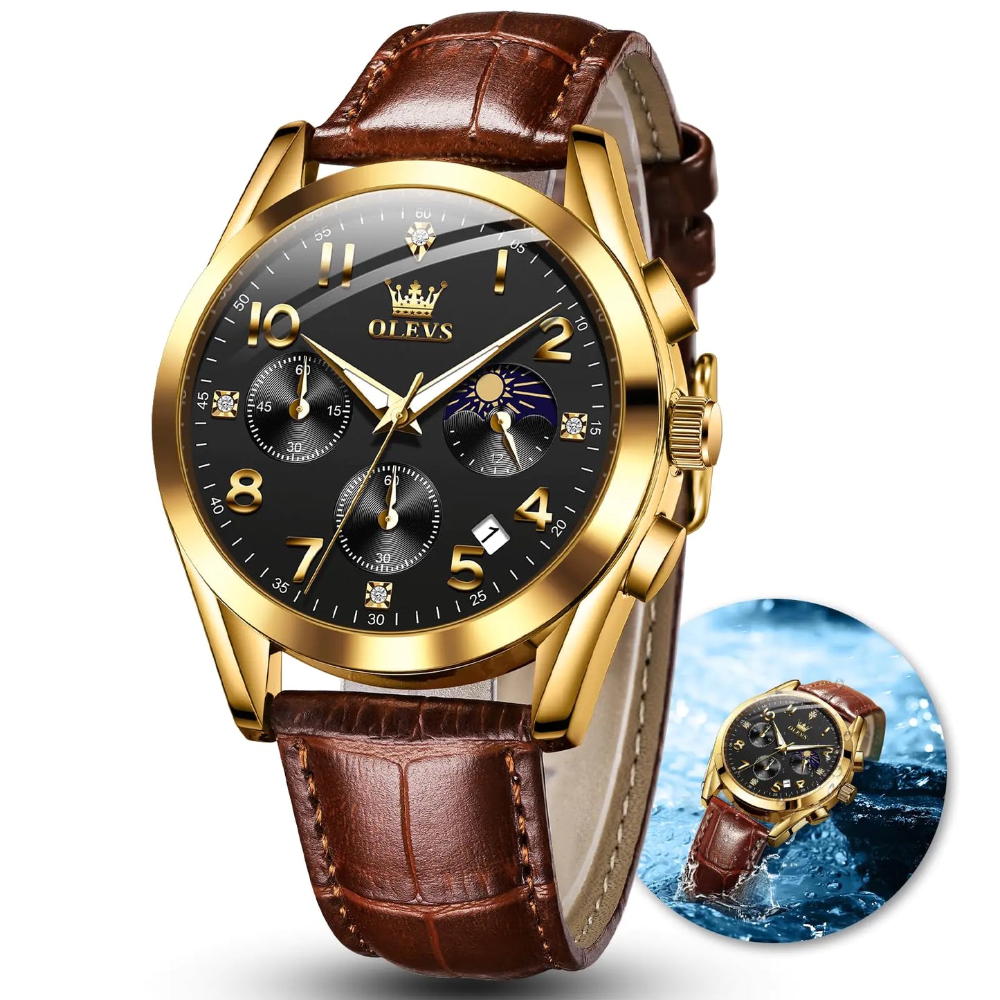 OLEVS Men's Quartz Chronograph Leather Watch - Stellmor
