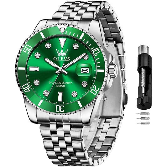 OLEVS Green Men's Silver Luxury Stainless Watch - Stellmor