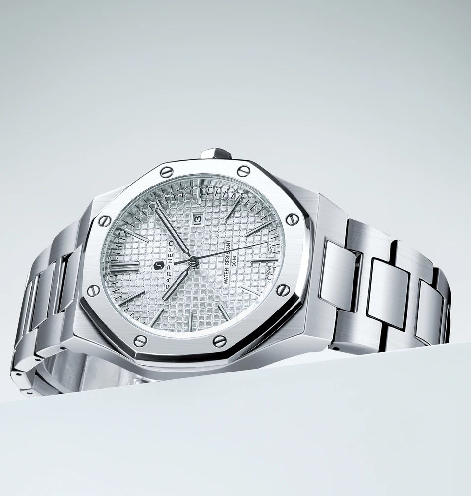 SAPPHERO Octagonal Silver Men's Steel Watch - Stellmor