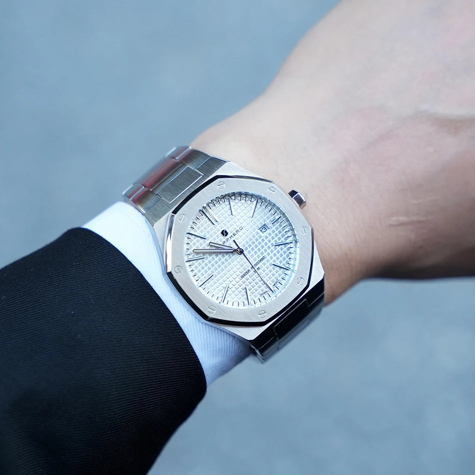 SAPPHERO Octagonal Silver Men's Steel Watch - Stellmor
