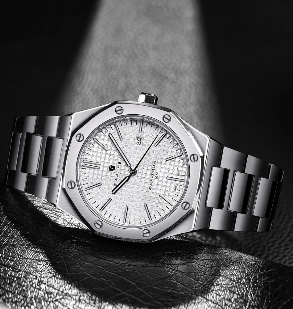 SAPPHERO Octagonal Silver Men's Steel Watch - Stellmor