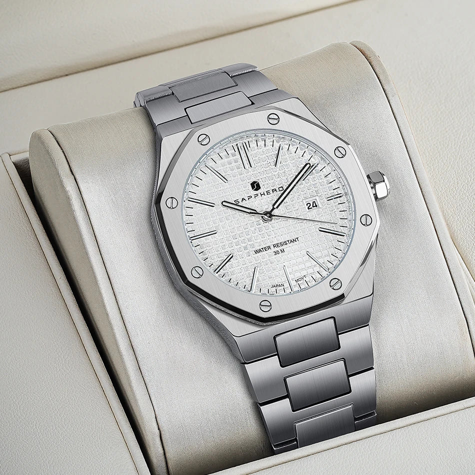SAPPHERO Octagonal Silver Men's Steel Watch - Stellmor