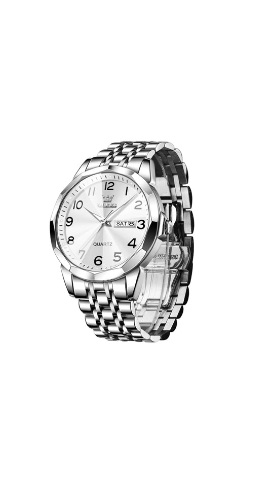 OLEVS White Watch for Men  Quartz Silver Stainless Steel - Stellmor
